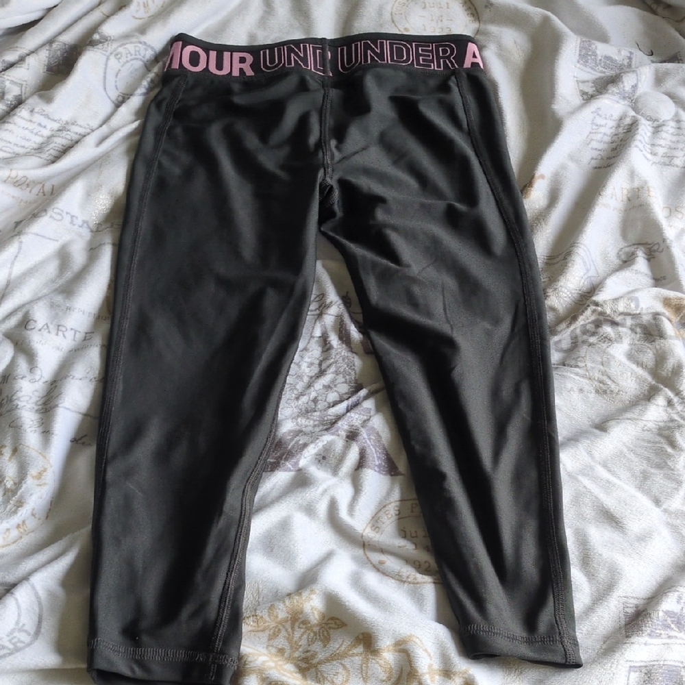 Girls Under Armour Gray and Pink Leggings Athletic Fit - Picture 6 of 7